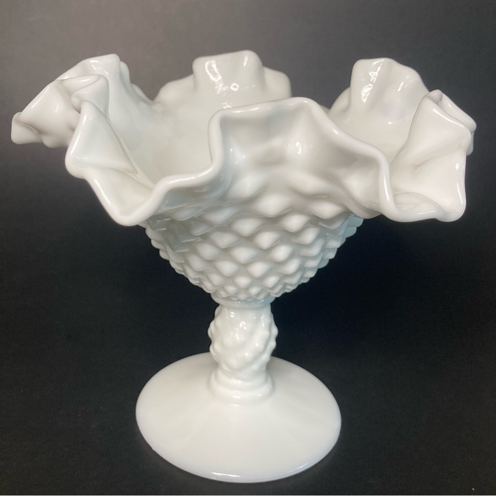 Vintage Fenton Milk Glass Hobnail Compote Vase